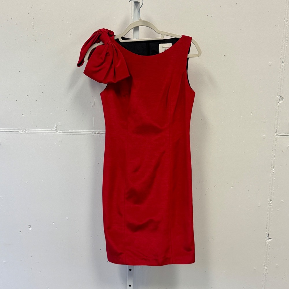 Lotus Grace Sleeveless Bow Shoulder Sheath Cocktail Mini Dress Size 4 Red